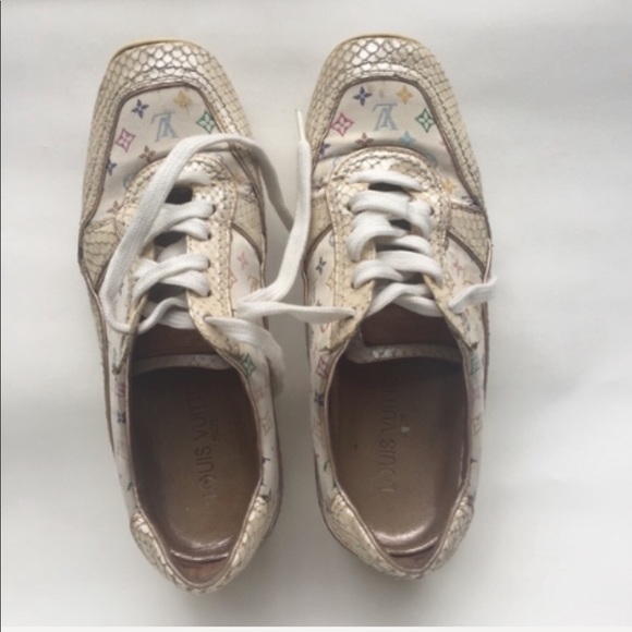 Louis Vuitton Logo Snakeskin Multicolor Sneakers 6.5 - Picture 2 of 8
